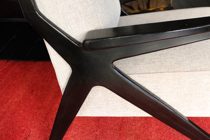 Pair of Black Beech and Chenille Armchairs, 1950s