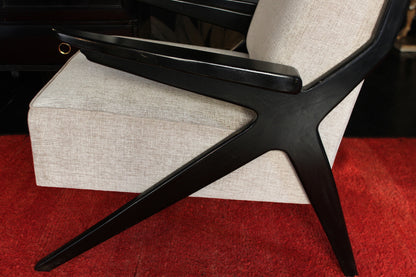 Pair of Black Beech and Chenille Armchairs, 1950s