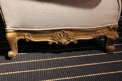 Pair of Linen Armchairs with Carved Baroque Base, 1950s