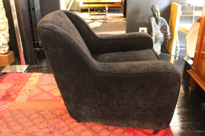 Pair of Rounded Black Velvet Armchairs, 1950s