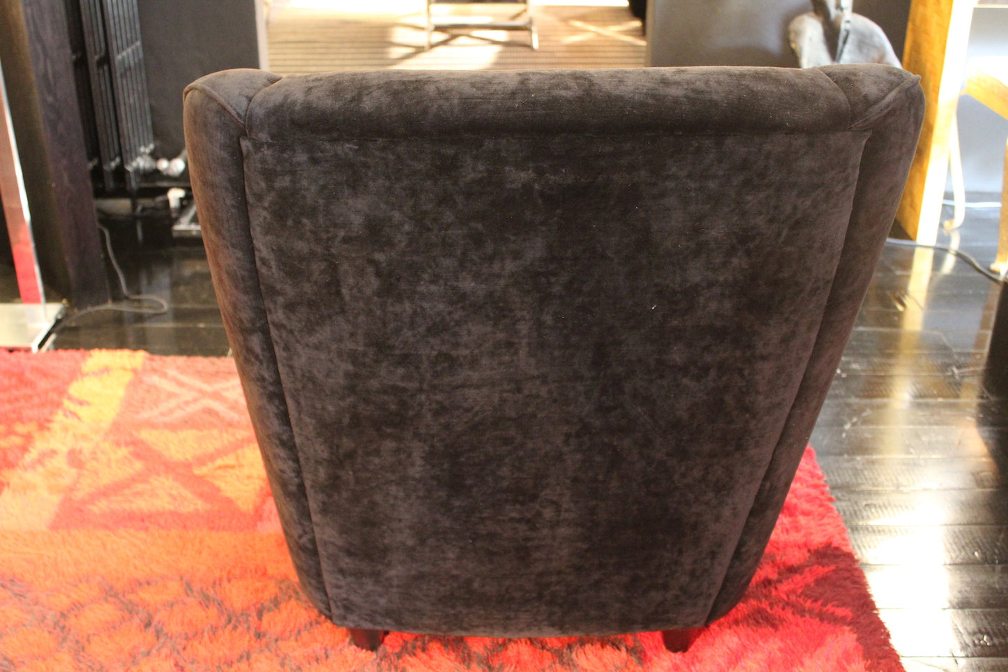 Pair of Rounded Black Velvet Armchairs, 1950s