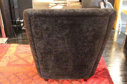 Pair of Rounded Black Velvet Armchairs, 1950s