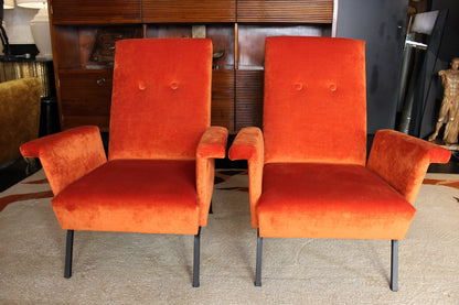 Pair of Orange Velvet Armchairs, 1960s