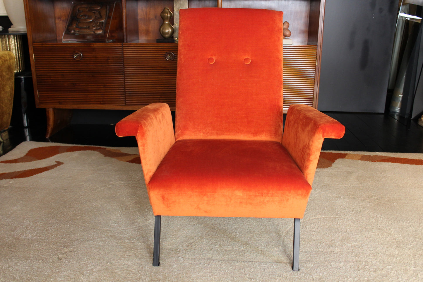 Pair of Orange Velvet Armchairs, 1960s