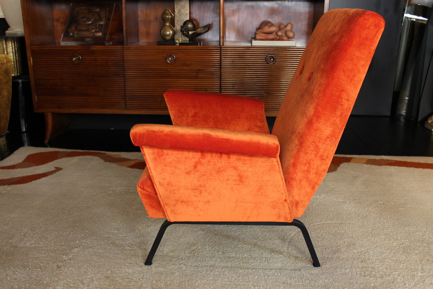 Pair of Orange Velvet Armchairs, 1960s