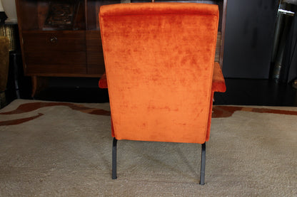 Pair of Orange Velvet Armchairs, 1960s