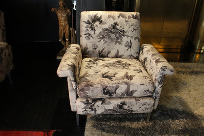 Pair of Linen Armchairs with Floral Print, 1970s