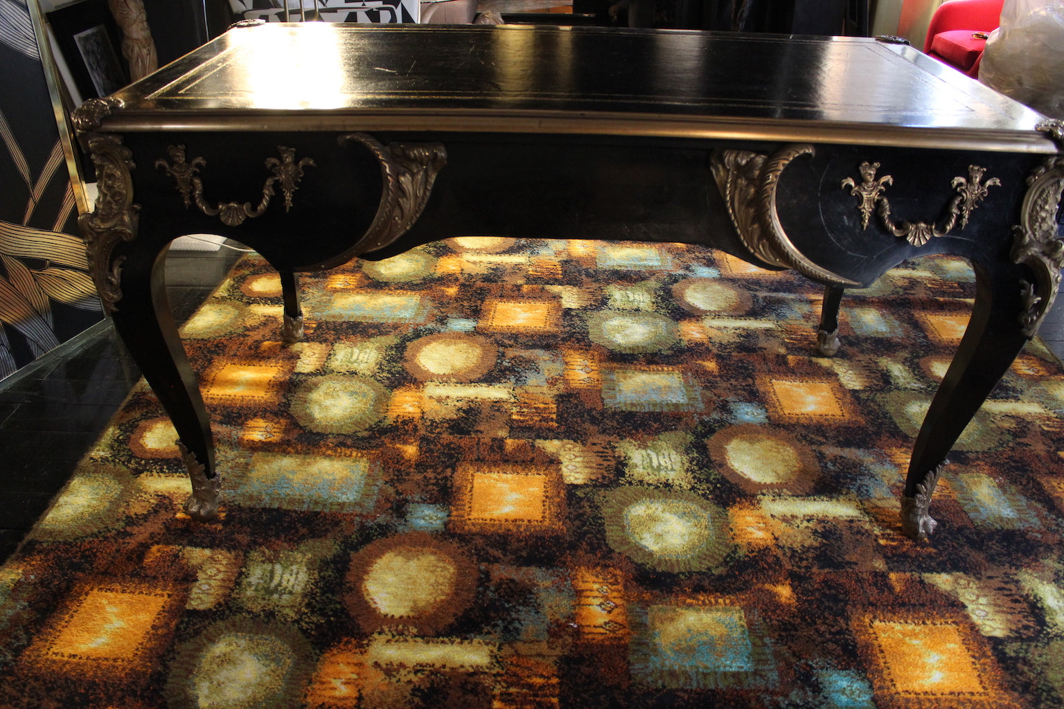 Scrivania Stile Napoleone III con Intarsi in Ottone, Primi '900