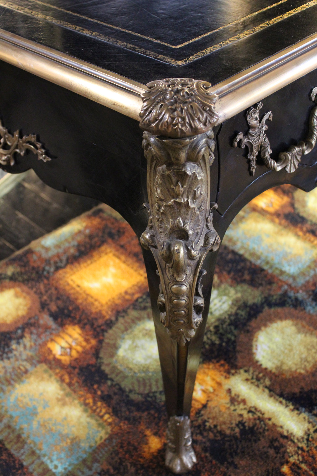 Scrivania Stile Napoleone III con Intarsi in Ottone, Primi '900