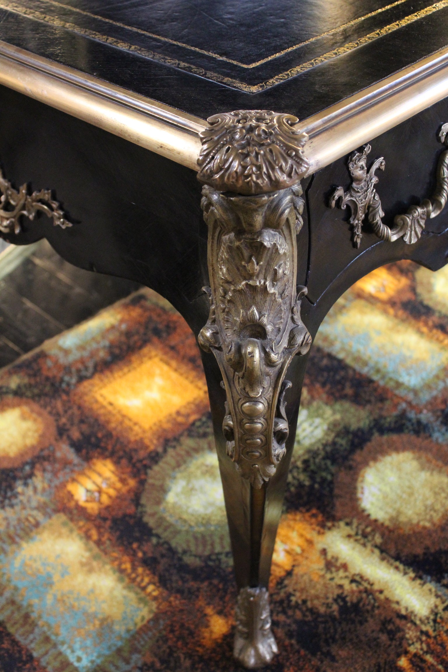 Scrivania Stile Napoleone III con Intarsi in Ottone, Primi '900