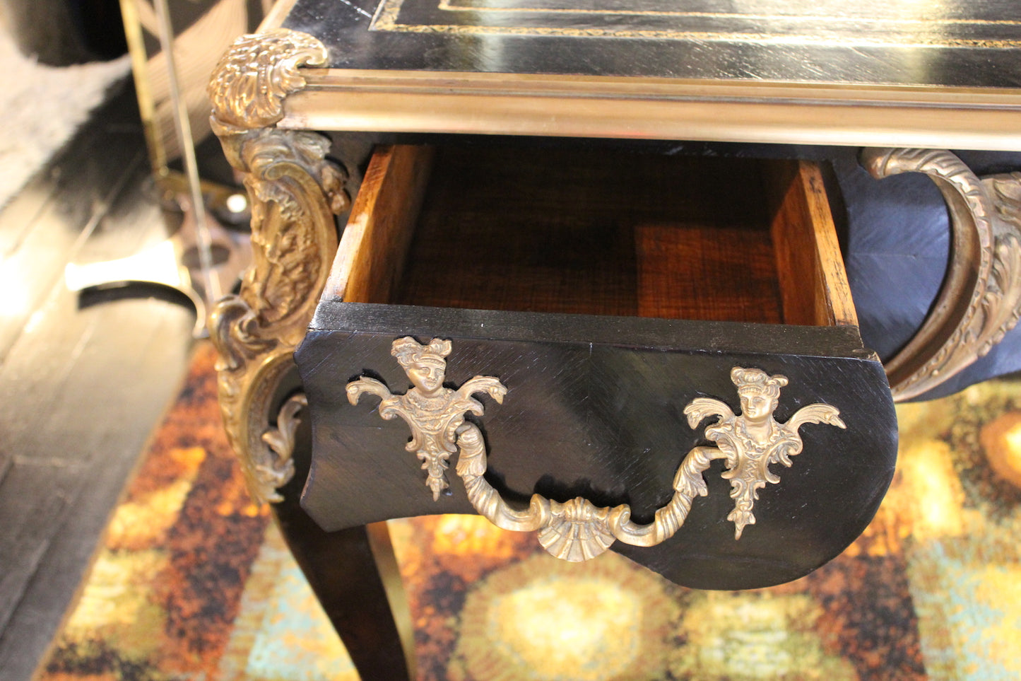 Scrivania Stile Napoleone III con Intarsi in Ottone, Primi '900