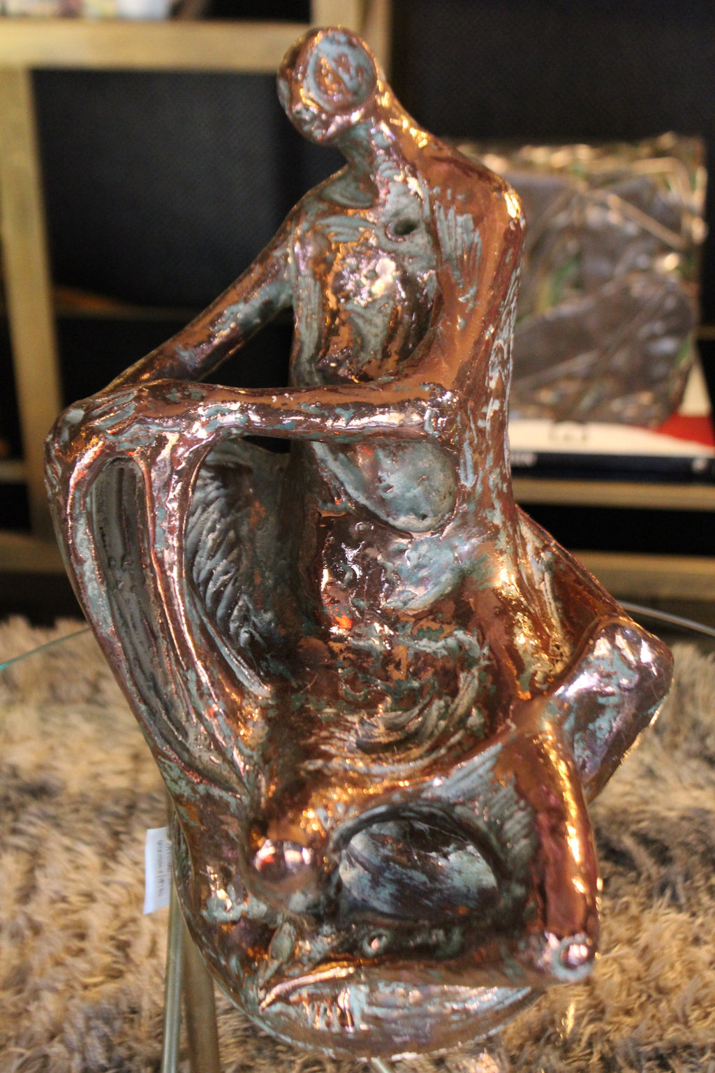 Momar, Scultura Astratta in Ceramica con Glaze Metallico, Anni '60