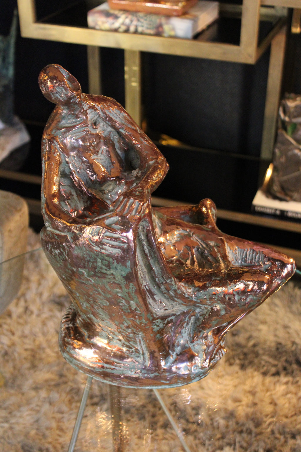 Momar, Scultura Astratta in Ceramica con Glaze Metallico, Anni '60