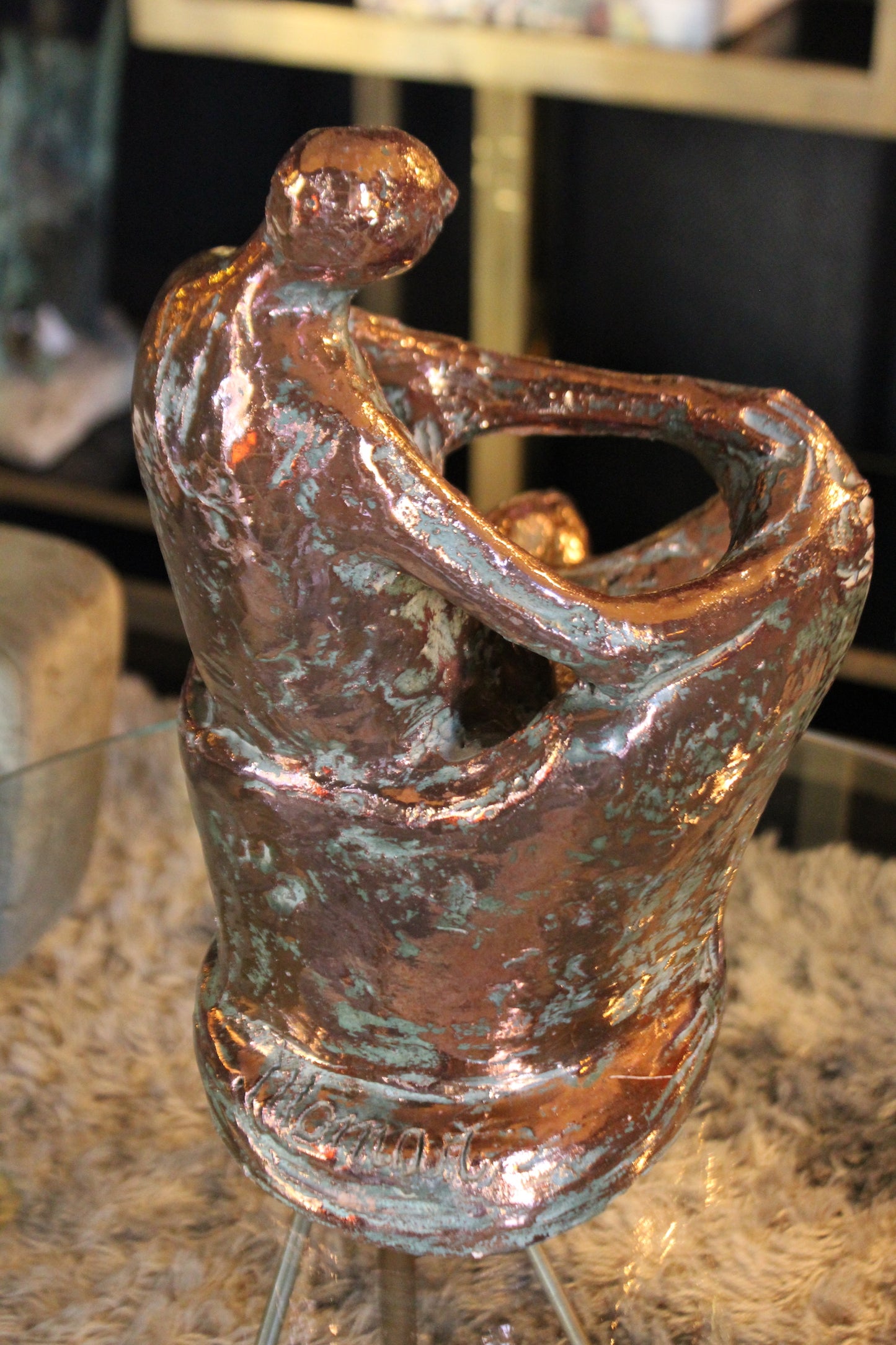 Momar, Scultura Astratta in Ceramica con Glaze Metallico, Anni '60