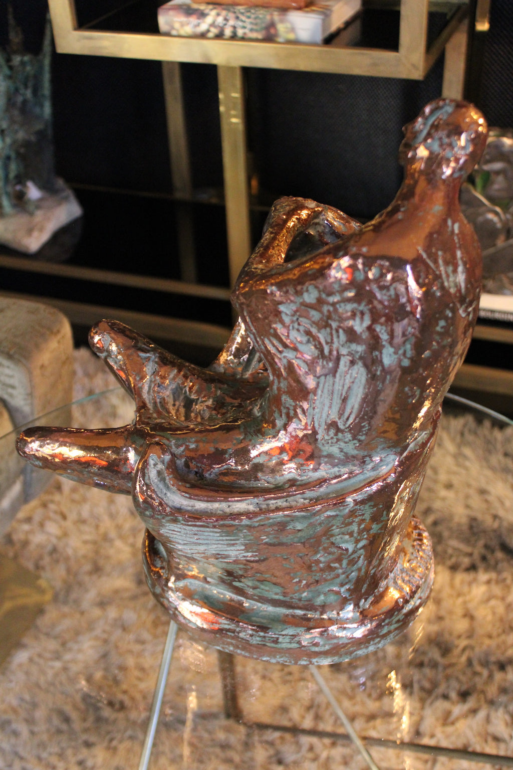 Momar, Scultura Astratta in Ceramica con Glaze Metallico, Anni '60