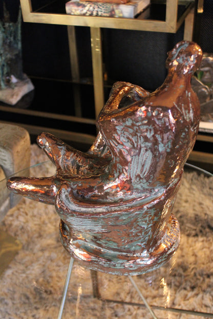 Momar, Scultura Astratta in Ceramica con Glaze Metallico, Anni '60