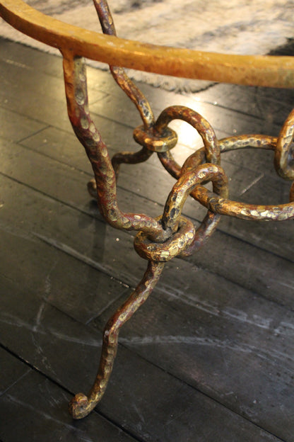 Tavolino da Caffè in Ferro Battuto e Vetro, Finitura Oro, Anni '40