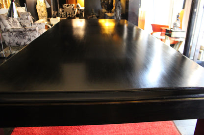 Tavolo da Pranzo Laccato Nero con Dettagli in Ottone, Anni '70