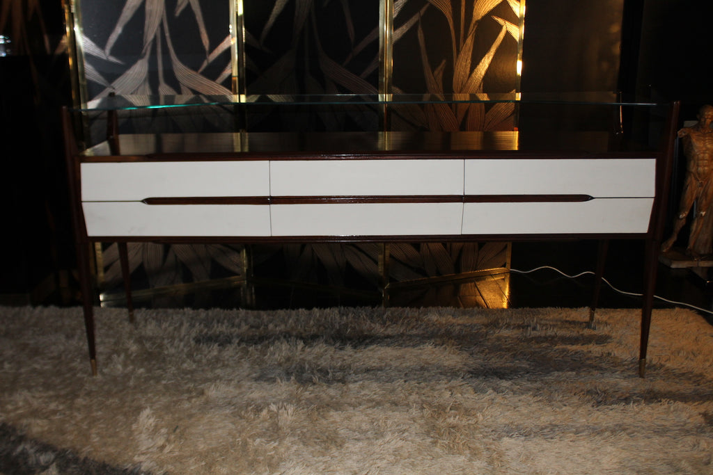 Rosewood Console Table with White Drawers, 1950s