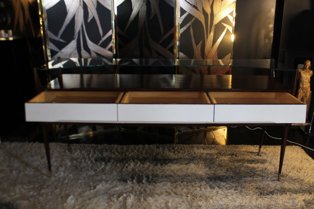 Rosewood Console Table with White Drawers, 1950s