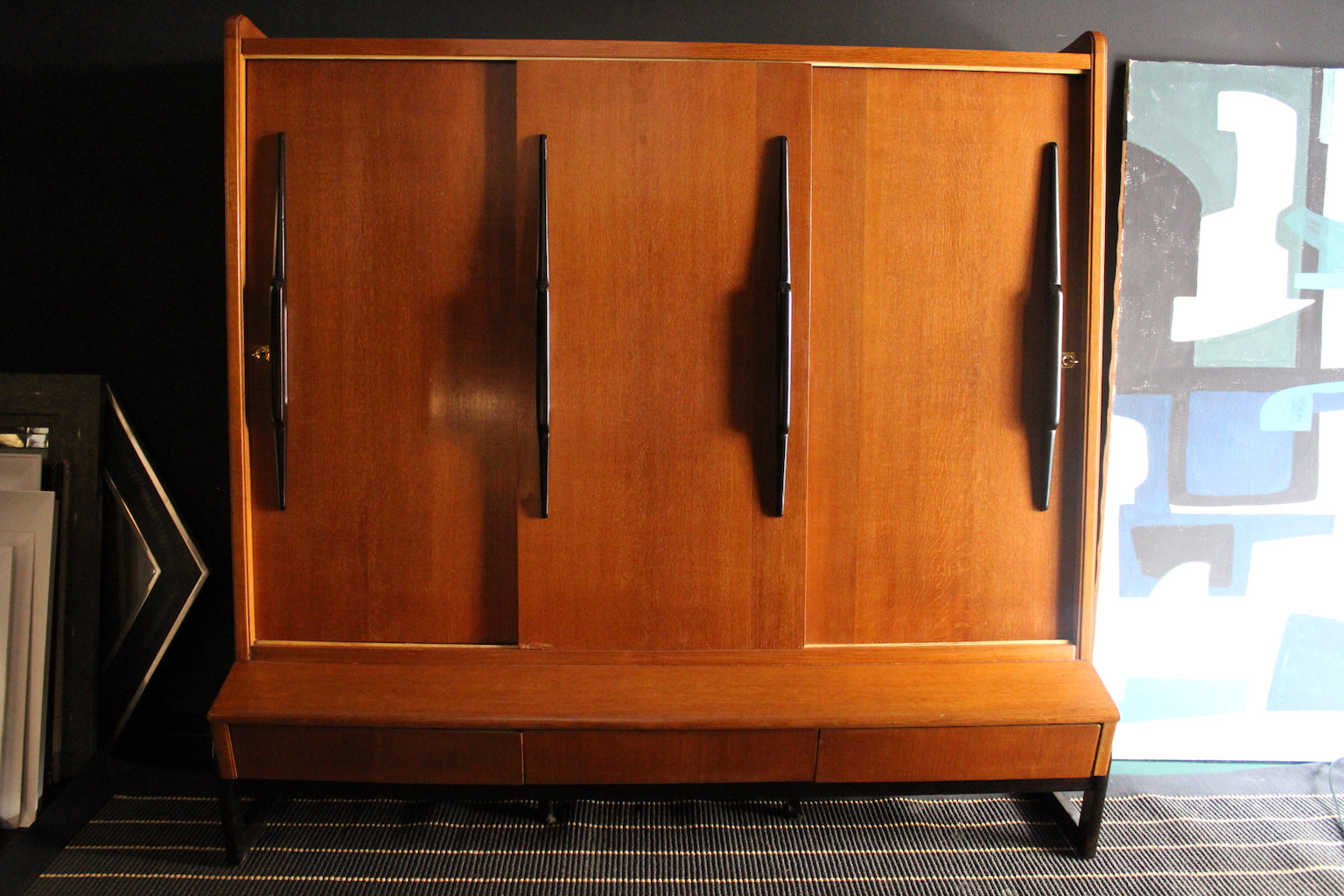 Tall sideboard with sliding oak doors, 1940s