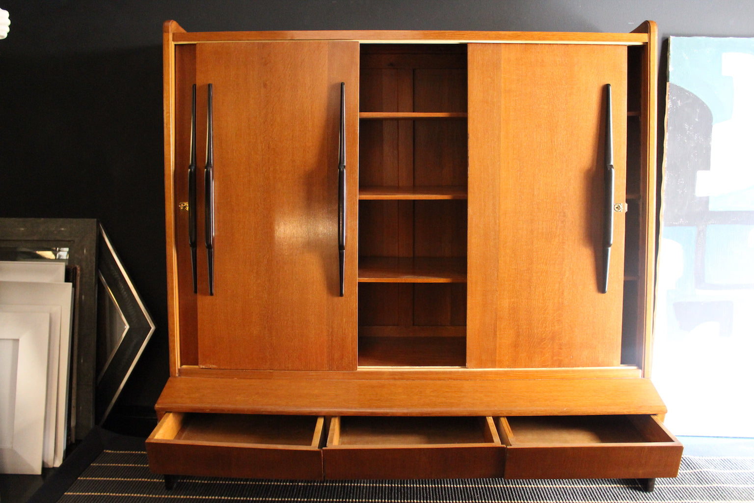 Tall sideboard with sliding oak doors, 1940s