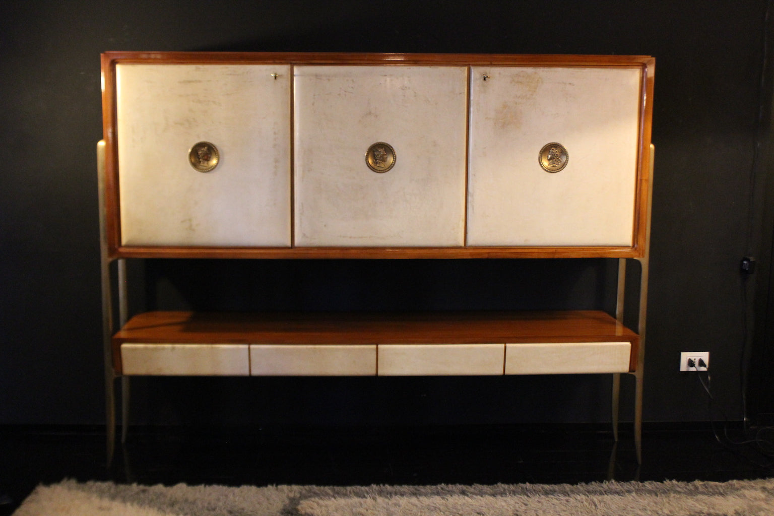 Parchment and Brass Sideboard, 1950s