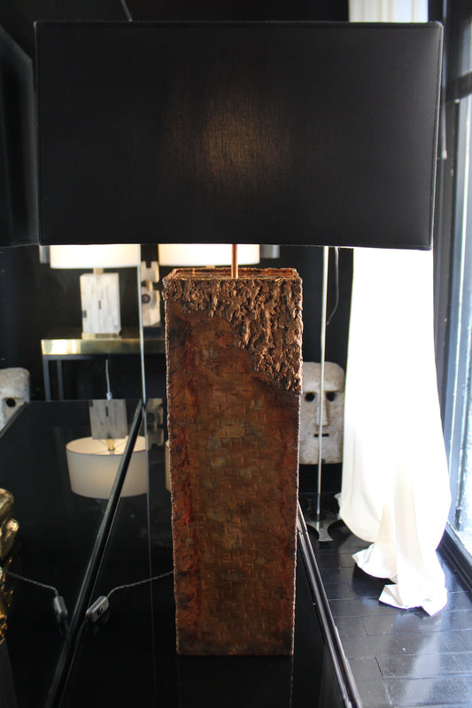 Lampada da tavolo in rame testurizzato, Anni '60